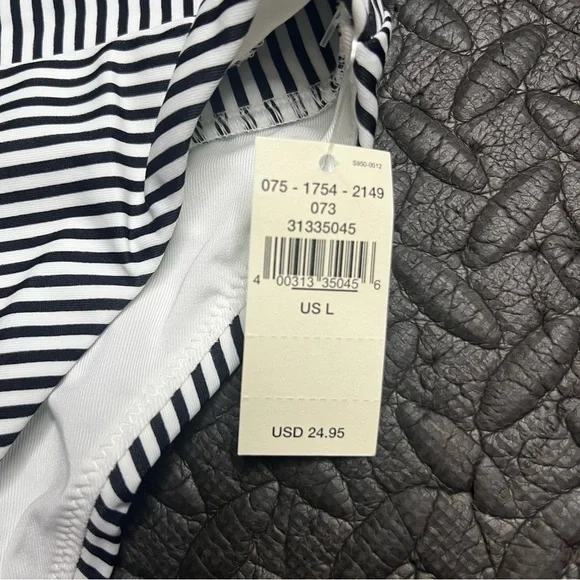 Aerie‎ High Cut Cheeky Bikini Bottom Swim Large Black White Stripe NWT Swimwear - Picture 2 of 6
